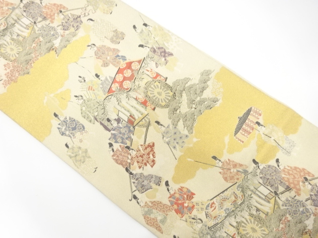 JAPANESE KIMONO / ANTIQUE FUKURO OBI / SILK / WOVEN PEOPLE IN THE PAST